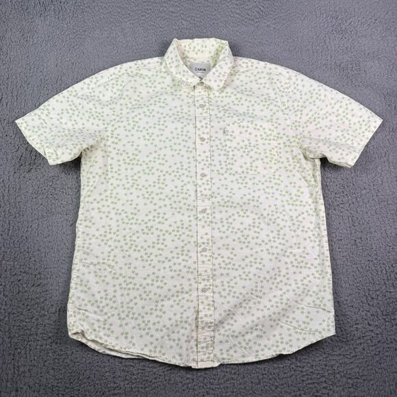 Katin Button Shirt Mens Large White Green Floral Short Sleeve Hawaiian Pocket - Picture 2 of 9